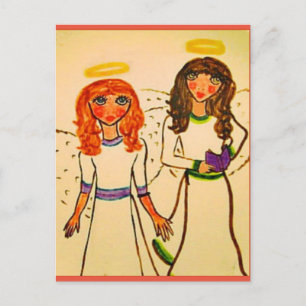 Cartão Postal dois anjos - arte de Rosebeth