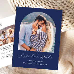 Cartão Postal Dois Arco de Foto Azul Marinho Save the Date