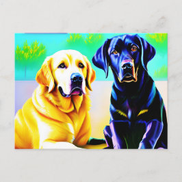 Cartão Postal Dois cães labradores num banco