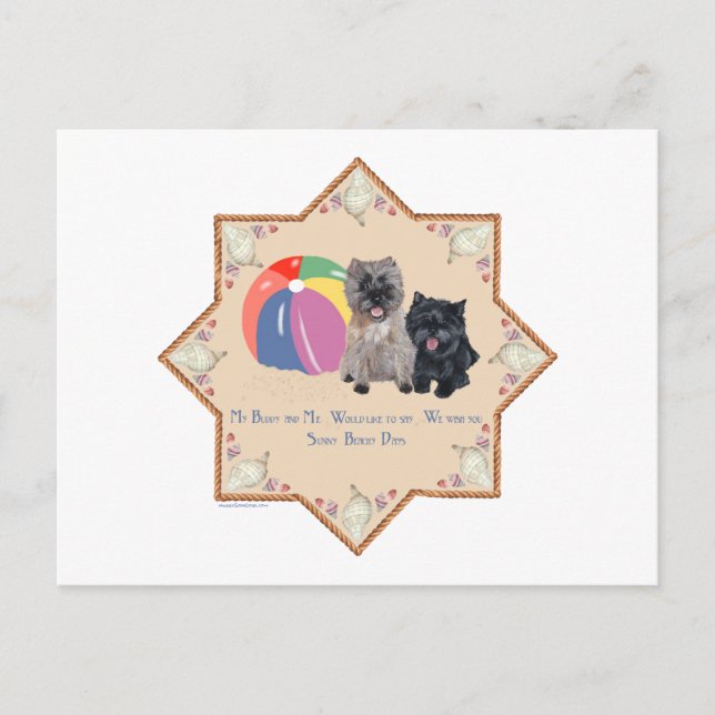 Cartão Postal Dois Cairn Terriers Conchas Marinhas (Frente)