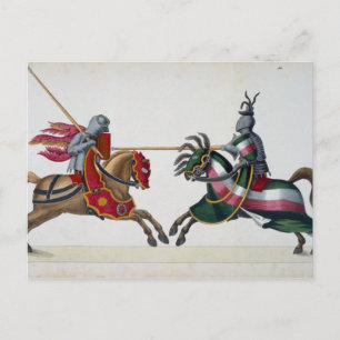 Cartão Postal Dois cavaleiros em um torneio, prato da História
