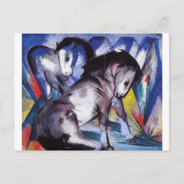 Cartão Postal Dois cavalos por Franz Marc (Frente)