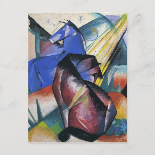 Cartão Postal Dois Cavalos, Vermelho e Azul por Franz Marc (Frente)
