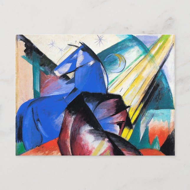 Cartão Postal Dois cavalos vermelhos e azuis de Franz Marc (Frente)