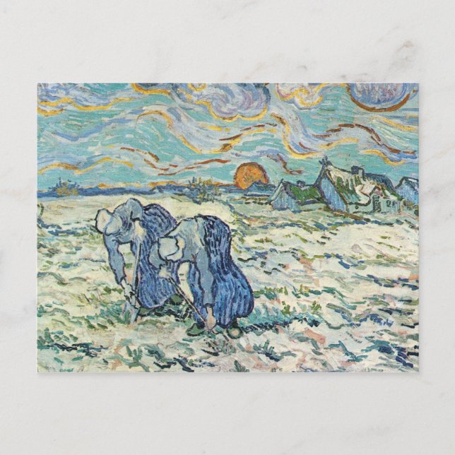 Cartão Postal Dois cavando uma cova na neve por van Gogh (Frente)
