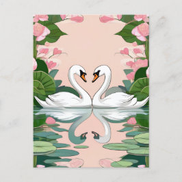 Cartão Postal Dois Cisnes em Forma de Coração