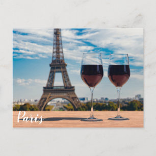 Cartão Postal Dois copos de vinho com torre Eiffel