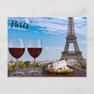 Cartão Postal Dois copos de vinho no café em Paris