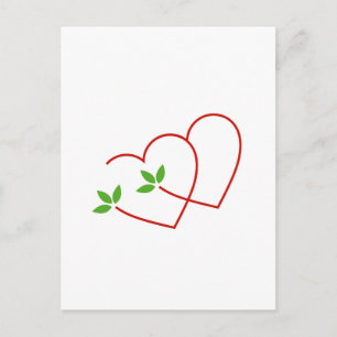 Cartão Postal Dois Corações com folhas - símbolo para matrimônio