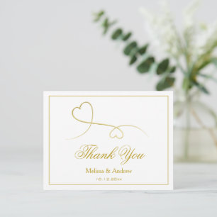 Cartão Postal Dois Corações de Ouro Elegantes   Agradecimento de