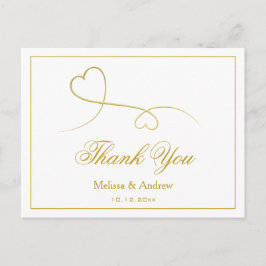 Cartão Postal Dois Corações de Ouro Elegantes | Agradecimento de