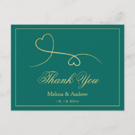 Cartão Postal Dois Corações Dourados Elegantes | Posta "Obrigado