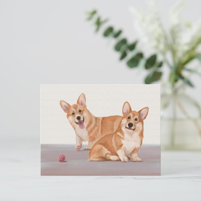 Cartão Postal Dois Corgis Fofos (Em pé/Frente)