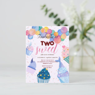Cartão Postal Dois doces cupcakes balão sereia 2º Aniversário