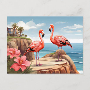 Cartão Postal Dois flamingos num penhasco