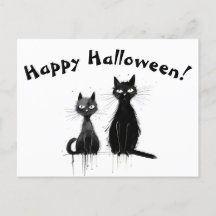 Dois Gatos Negros Felizes Halloween