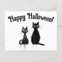 Dois Gatos Negros Felizes Halloween