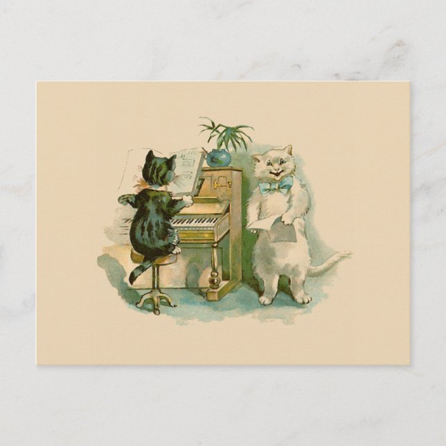 Cartão Postal Dois Gatos no Piano (Frente)