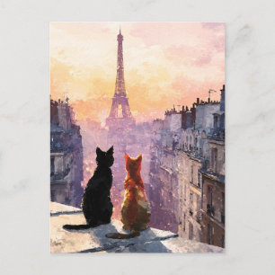 Cartão Postal Dois Gatos No Telhado De Paris