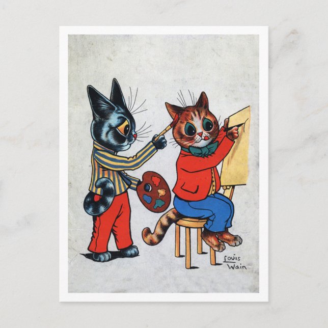 Cartão Postal Dois Gatos Pintores, Louis Wain (Frente)