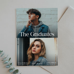 Cartão Postal Dois Graduados Gêmeos Anúncio de Dupla Graduação