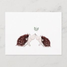 Cartão Postal Dois Hedgehogs debaixo do Mistletoe