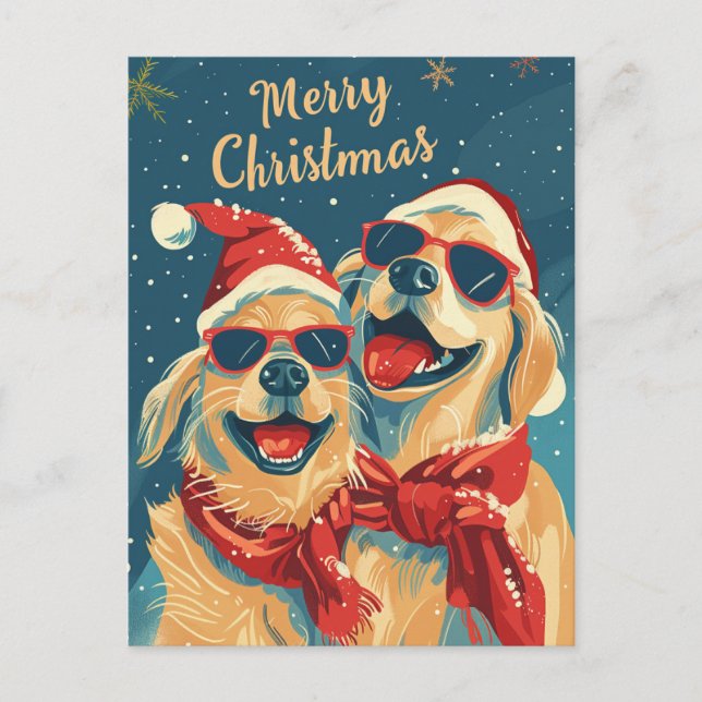 Cartão Postal Dois Labrador com óculos de sol Feliz Natal (Frente)