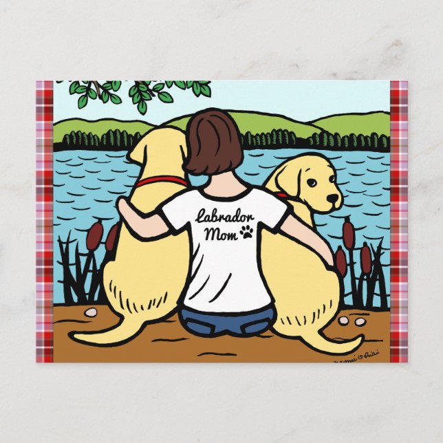 Cartão Postal Dois Labradores Amarelos e Mamãe (Frente)