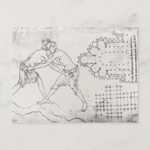 Cartão Postal Dois lutadores, planta de uma igreja cisterciense