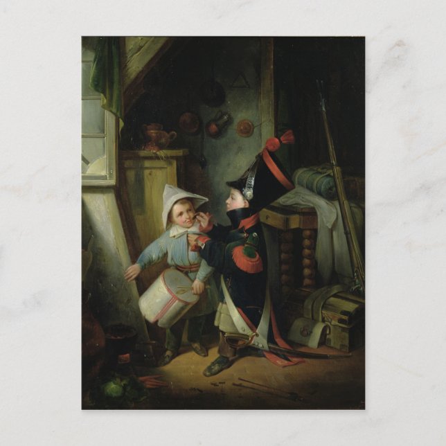 Cartão Postal Dois meninos se vestindo como soldados (Frente)