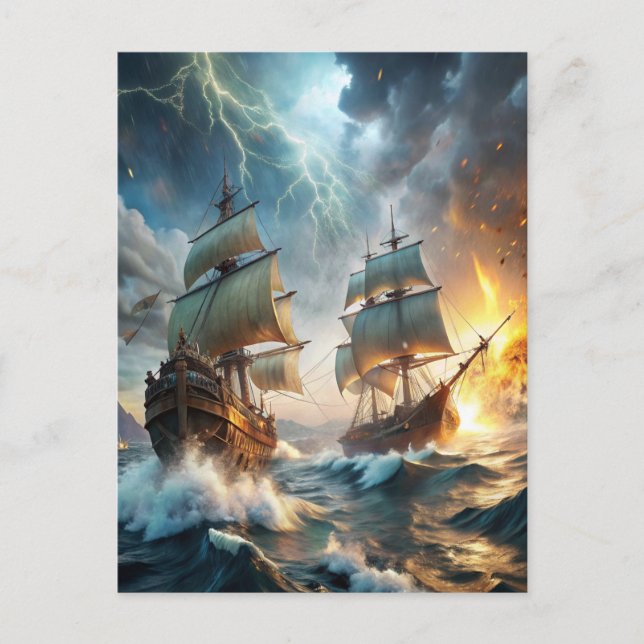 Cartão Postal Dois navios no mar (Frente)