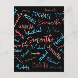 Cartão Postal Dois nomes casal padrão monograma rosa claro azul