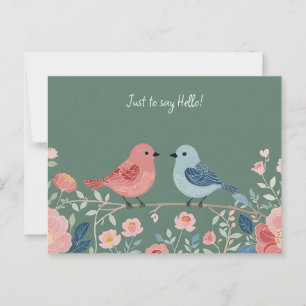 Cartão Postal Dois Passarinhos e Flores