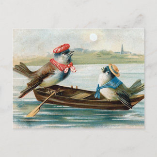 Cartão Postal Dois pássaros em um barco