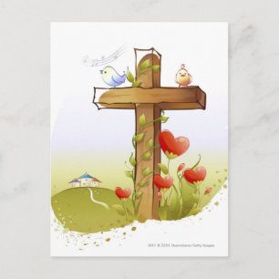 Cartão Postal Dois pássaros percorrendo uma cruz