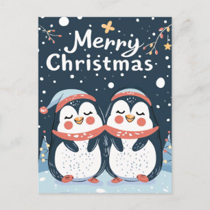 Cartão Postal Dois pinguins bonitos Feliz Natal