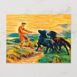 Cartão Postal Dois pôneis Shetland numa paisagem névoa