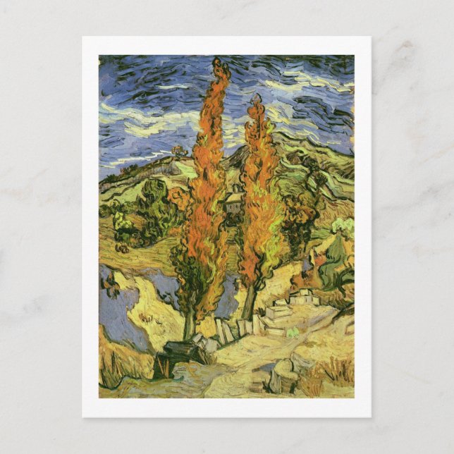 Cartão Postal Dois Poplars em uma estrada, Van Gogh Beleza Art (Frente)