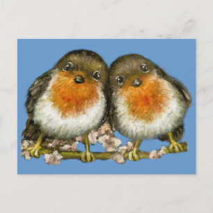 Cartão Postal dois robins