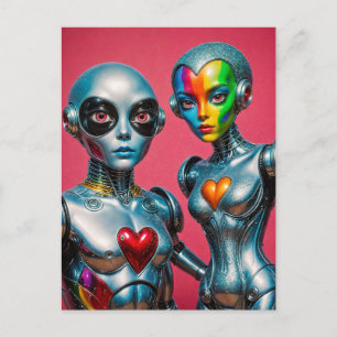 Cartão Postal Dois robôs no Orgulho do Amor