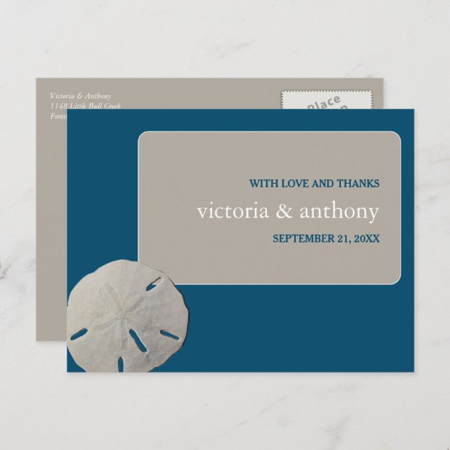 Cartão Postal Dólar de areia, Casamento de Praia de Ocean Blue O (Frente/Verso)