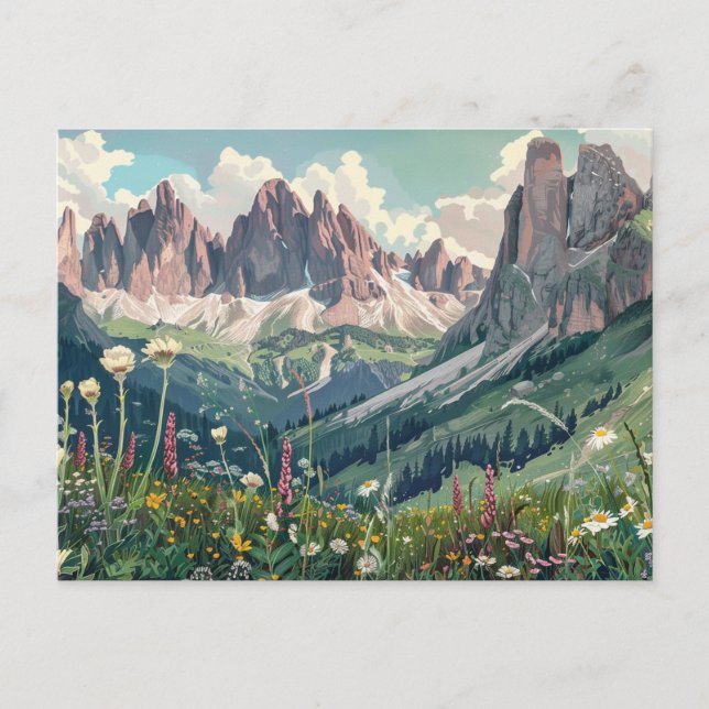 Cartão Postal Dolomites, Itália Retro Viagem (Frente)