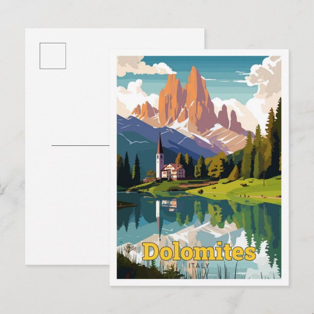 Cartão Postal Dolomites Itália Viagem Art Vintage Ilustração (Frente/Verso)