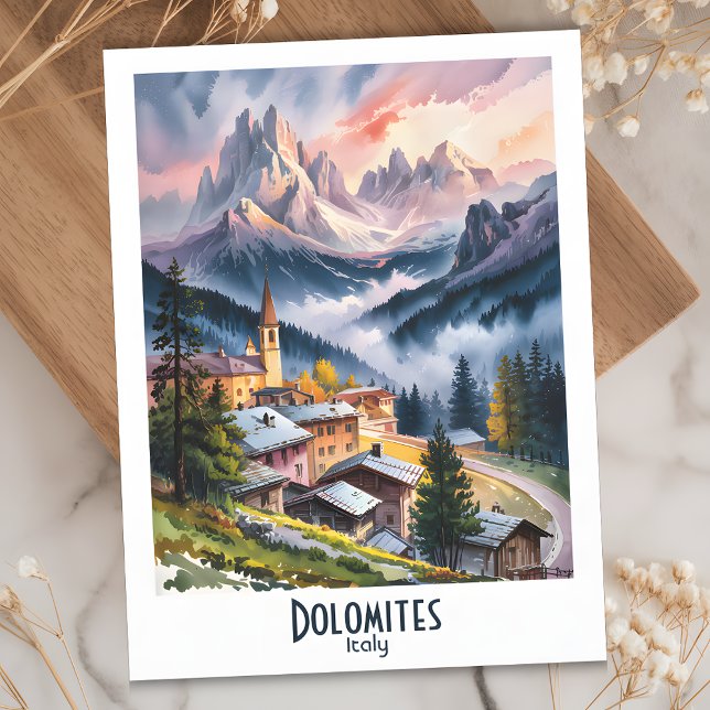 Cartão Postal Dolomites Personalizados Itália Alpes Montanhas Wa (Dolomites Italy Alps Mountains Watercolor Postcard)