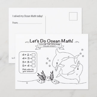 Cartão Postal Dolphin Ocean Math Coloring Postcard