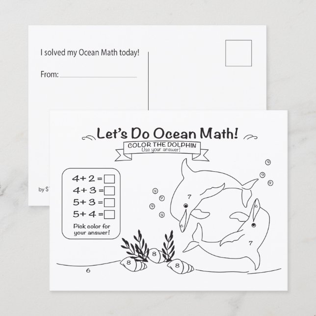 Cartão Postal Dolphin Ocean Math Coloring Postcard (Frente/Verso)