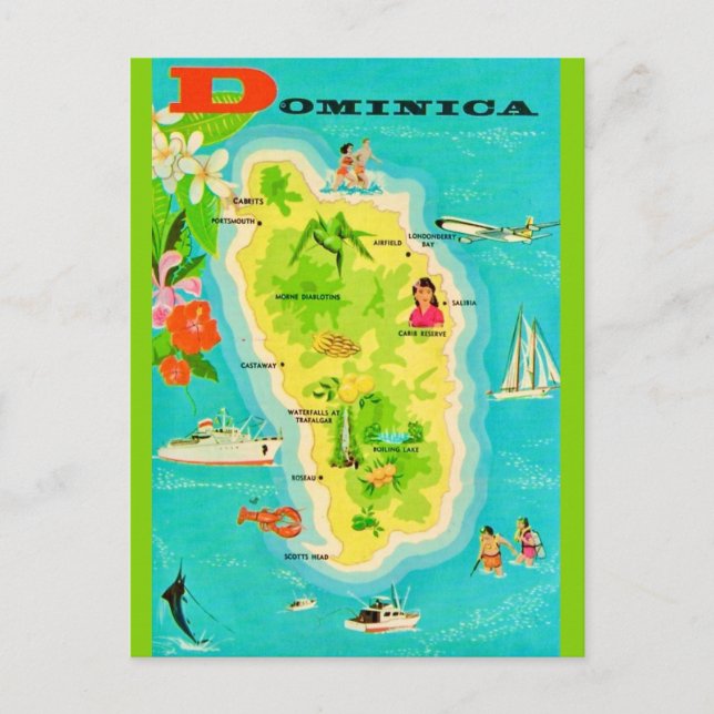 Cartão Postal Dominica Caribbean Island  Map Postcard (Frente)