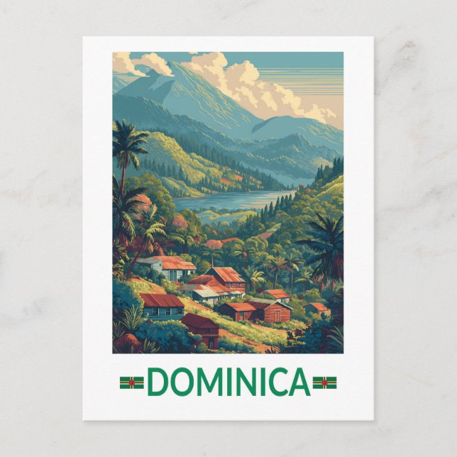 Cartão Postal Dominica Viagem Art Vintage (Frente)