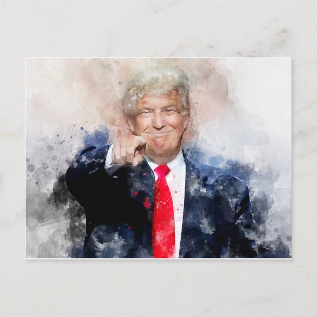 Cartão Postal Donald Trump apontando o retrato aquoso (Frente)
