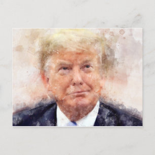 Cartão Postal Donald Trump sorridente retrato aquarela